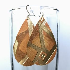 Gold Geometric Print Leather Earrings